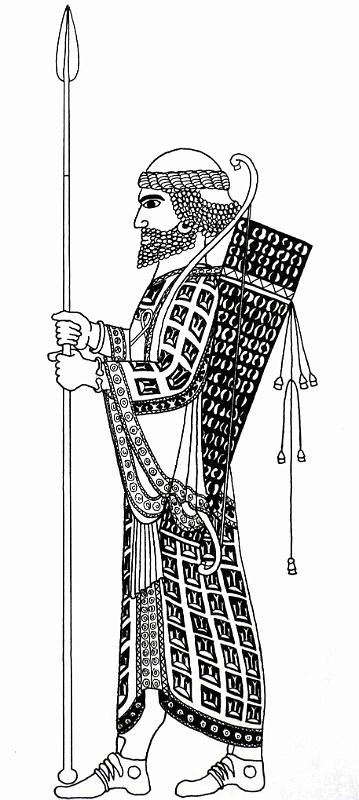 Weißes Turmgewand (Susa)T2A3.jpg - Auffällig in der Darstellung in Susa ist, dass es ein weißes und ein gelbes Gewand gab. Das weiße Gewand zeigt als Muster eine Stadtmauer mit Türmen.